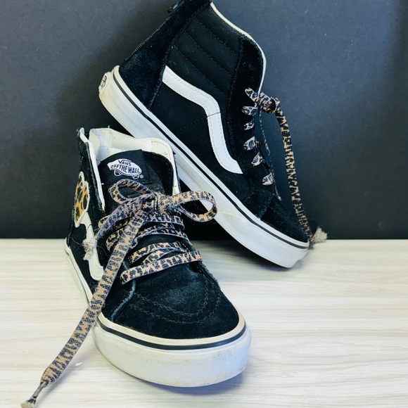 Vans Old Skool Sk8 Hi Zip Back Girl's Size 2.5 Sneakers Black White Leopard - Picture 2 of 4